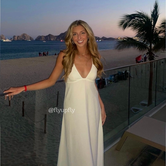 NWT Zara - Cotton White Open Back Spaghetti Strap Midi Dress - Picture 4 of 11